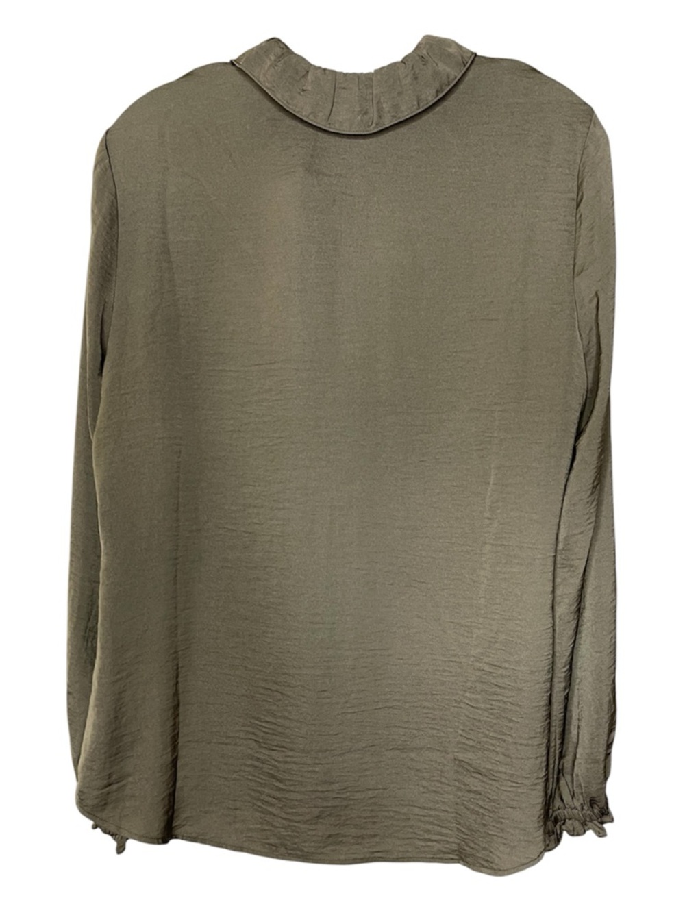 CAbi Icon Olive Ruffle-Neck Blouse Sz S - Picture 3 of 6